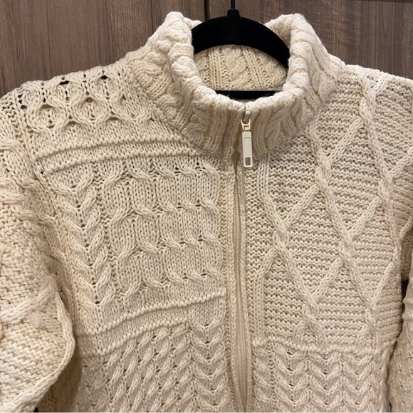 Carriag Donn small Marino Wool Thick Cable Knit Zip Up Sweater Cardigan - Picture 5 of 11